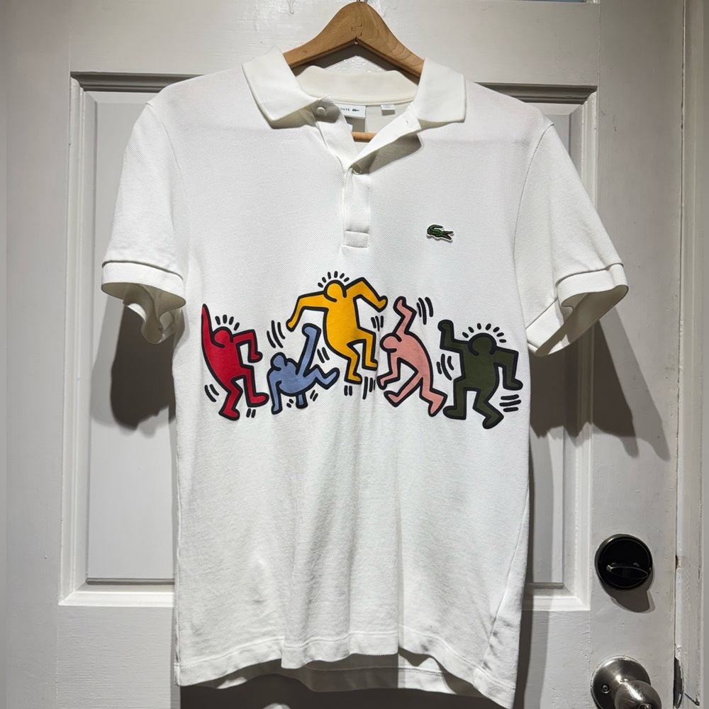 NWOT LACOSTE x KEITH HARING White Polo with Multicolor Graphic